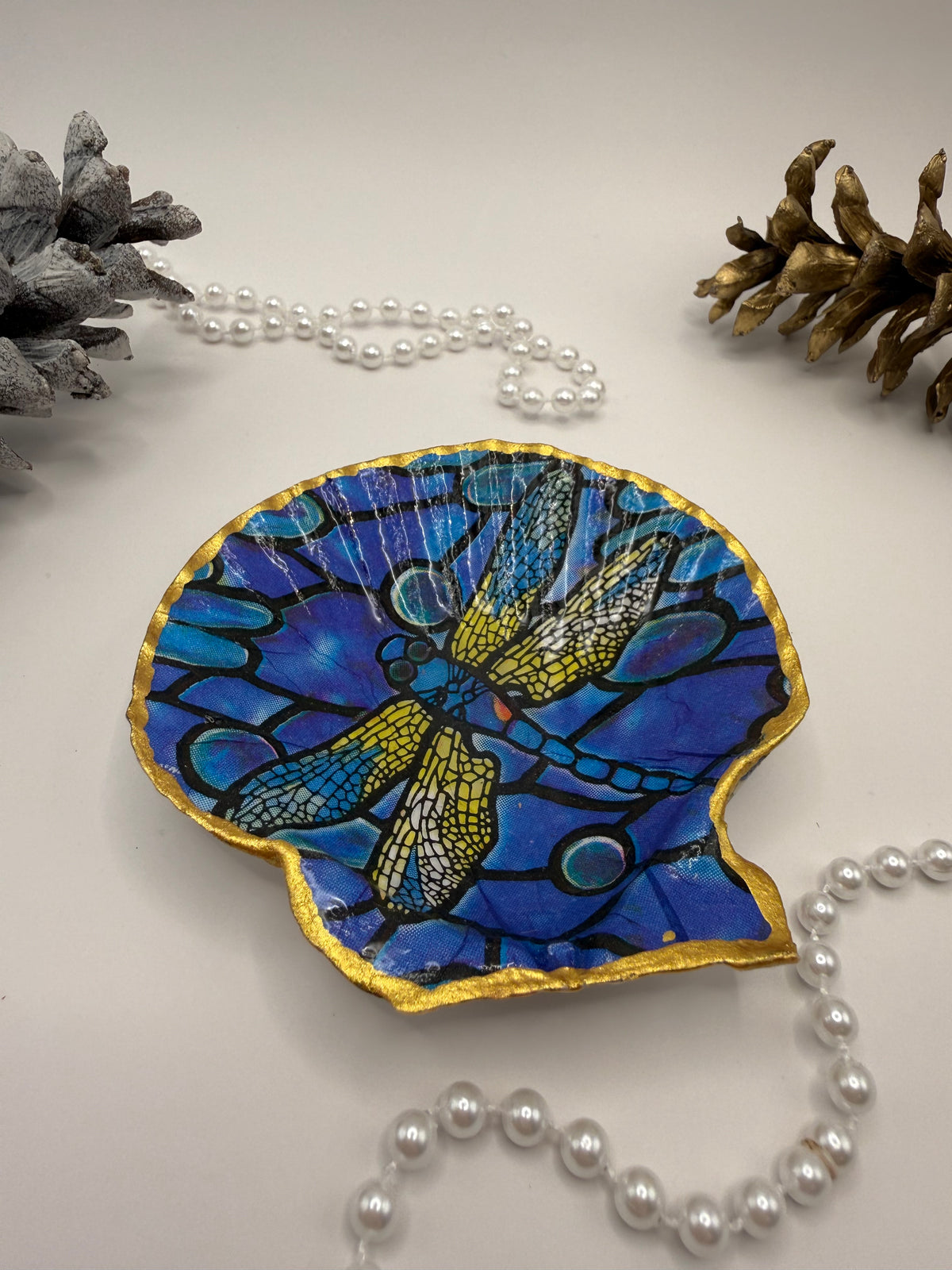 Scallop Trinket Tray - Blue Dragonfly