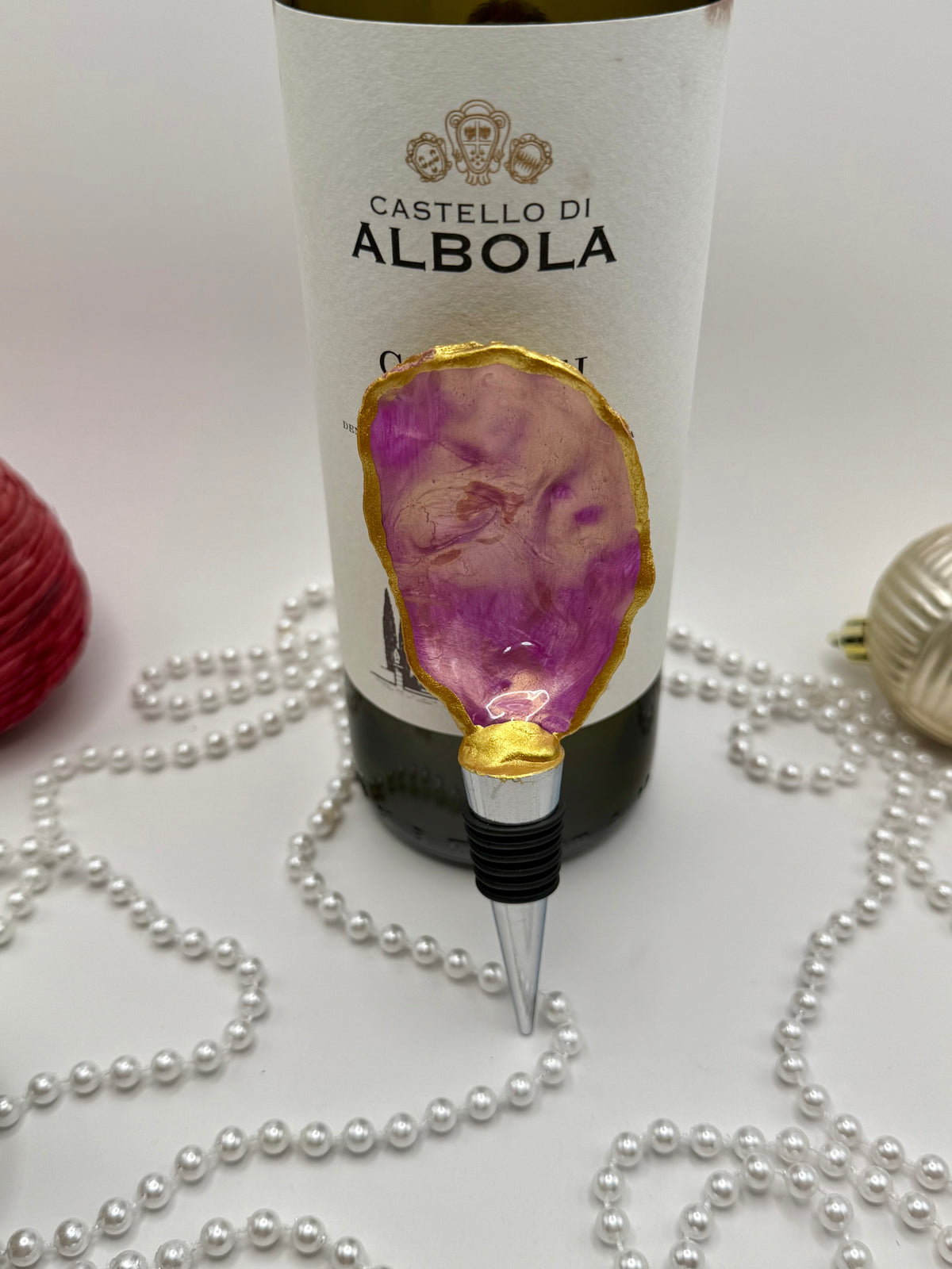 Oyster Shell Wine Stopper – Pink Amethyst