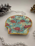 Scallop Trinket Tray - Tropical Flamingos