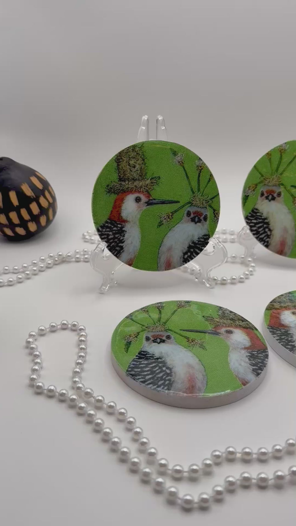 Wood Coaster – Feathered Friends Green