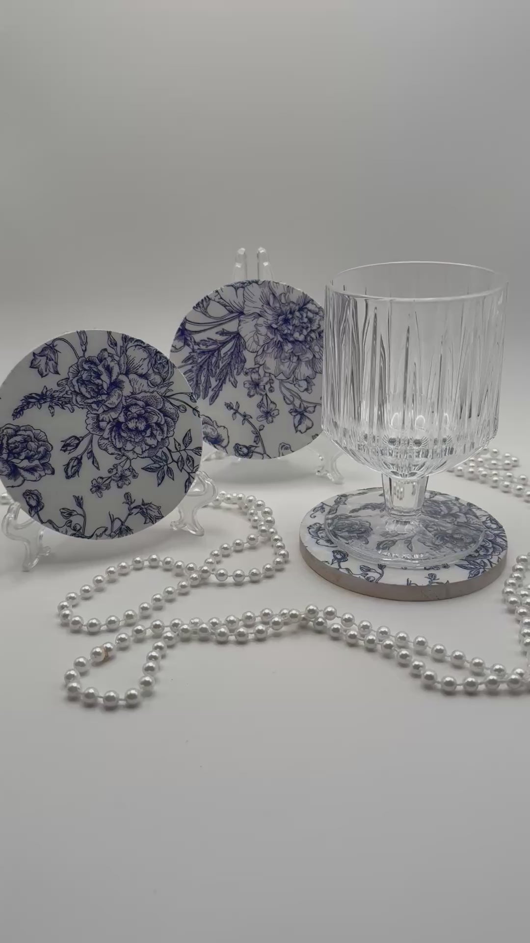 Wood Coaster – Blue & White French Toile