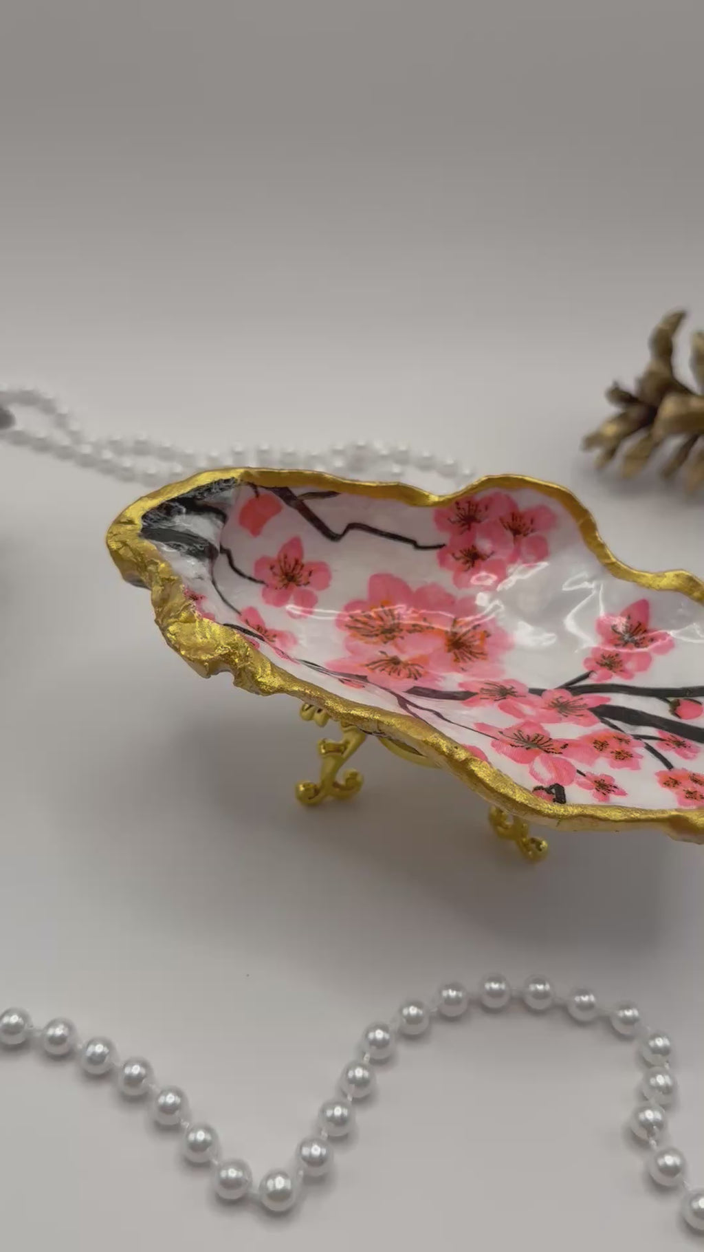 Oyster Trinket Tray with Stand – Cherry Blossom
